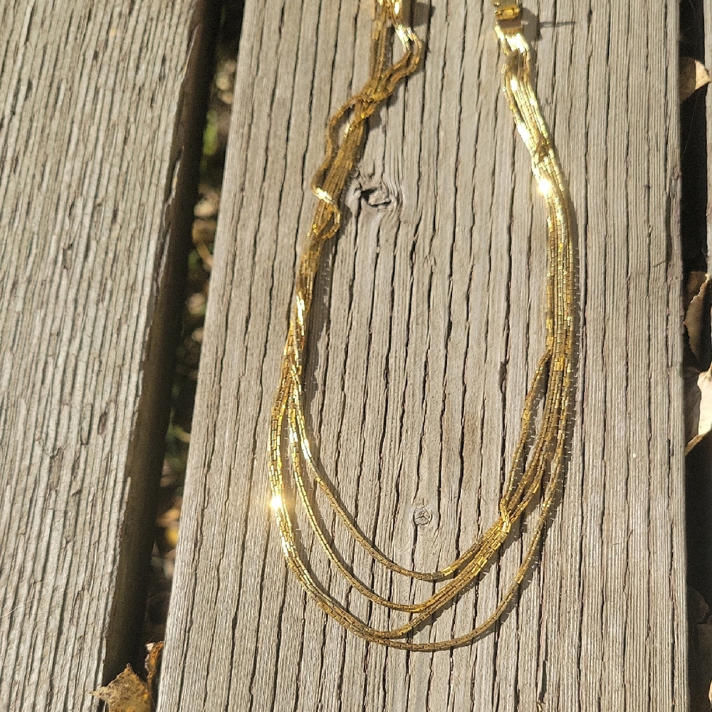 Vintage Multi Strand Gold Plated Chain Necklace 17 " 1960s